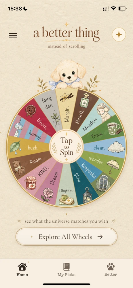 App Home screen with the illustrated spin wheel