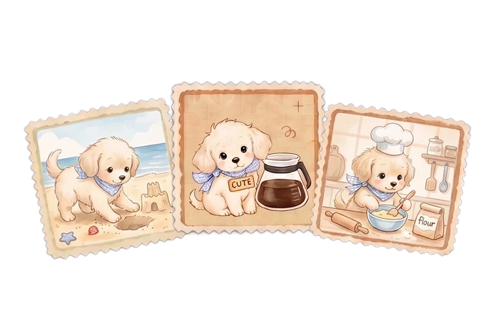 Three illustrated keepsake badges featuring Better
