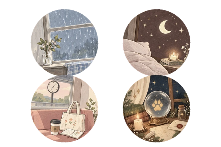 Illustrations for rainy days, midnight thoughts, waiting and witch time
